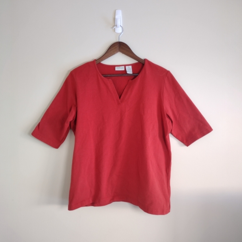 🌿 Crossroads Red V-Neck Short Sleeve Top Size Large
